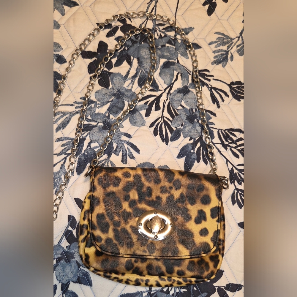 Chateau Leopard Print Mini Crossbody Chain Bag Turn Lock 7x5- Y2K Night Out